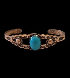 Vintage Native American Copper Turquoise Color Engraved Bracelet