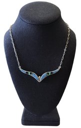 Gorgeous Vintage Designer James Lee Sterling Silver Navajo Native American Lapis/Onyx/Opal Inlay Necklace