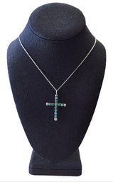 Gorgeous Vintage Sterling Silver Native American Turquoise Cross Pendant