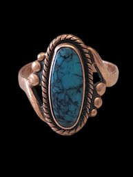 Vintage Native American Copper Turquoise Ring, Size 8.5