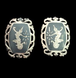 Vintage Sterling Silver Siam Screw On Earrings