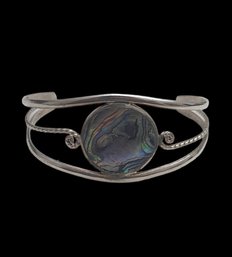 Vintage Mexican Alpaca Silver Abalone Bracelet