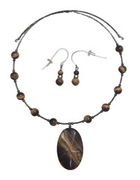 Beautiful Tiger Eye Choker Necklace And Sterling Silver Earrings Set