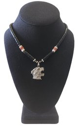 Vintage Black/Coral Beaded Necklace With Animal Pendant