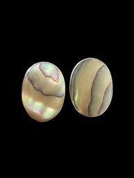 Beautiful Vintage Sterling Silver Taxco Mexico Abalone Screw On Earrings