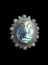 Stunning Vintage Sterling Silver Abalone Ring, Size 7