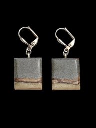 Vintage Artisan Grey Brown Agate Stone Earrings