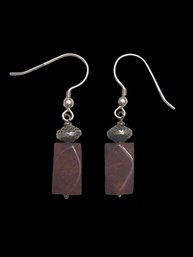 Vintage Sterling Silver Red Agate Stone Earrings