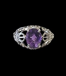 Beautiful Vintage Sterling Silver Amethyst Color Stone Ring, Size 10