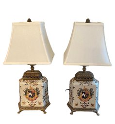 Pair Of Chinese Porcelain Lamp With Shade Marked HIW 1866 - 19' H