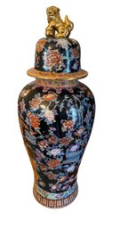 A Vintage Hand Decorated Tall Japanese Lidded Ginger Jar Foo Lion Urn - 57' H