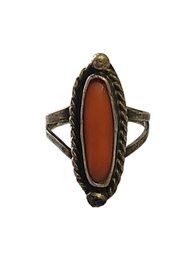 Vintage Native American Sterling Silver Coral Color Ring, Size 5