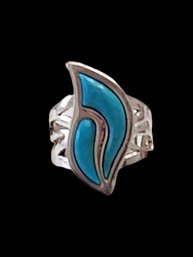 Vintage Native American Sterling Silver Plated Turquoise Color Ring,  Size 9