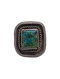 Vintage Native American Sterling Silver Square Turquoise Color Ring, Size 12