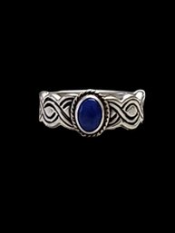 Beautiful Vintage Raymond Coriz Sterling Silver Lapis Color Ring, Size 8