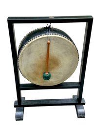 Vintage Asian Gong With Skin Drum Measuring 18.5 Diameter.  Nice Sound!