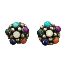 Beautiful Retro Vintage Sterling Silver Multi Color Earrings