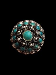 Vintage Native American Sterling Silver Turquoise Color Dome Ring, Size 8