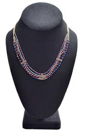 Gorgeous Native American Sterling Silver Multi Color Beaded Heishi Necklace