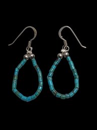 Vintage Sterling Silver Turquoise Beaded Heishi Earrings