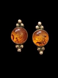 Vintage Sterling Silver Amber Earrings