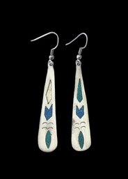 Vintage Alpaca Silver Turquoise Color Inlay Earrings