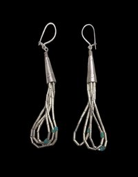 Vintage Native American Sterling Silver Liquid Heishi Turquoise Color Earrings