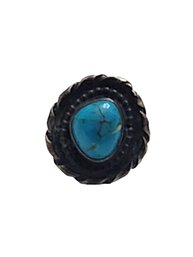 Vintage Native American Sterling Silver Turquoise Color Ring, Size 8