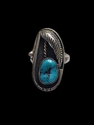 Vintage Native American Sterling Silver Turquoise Ring, Size 6