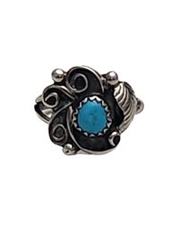 Vintage Native American Sterling Silver Turquoise Ring, Size 6.5