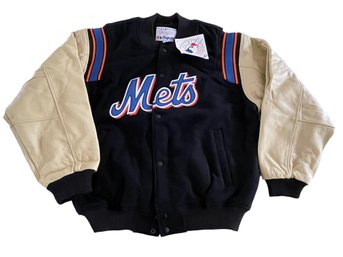 VINTAGE **NEW**with Tags  NEW YORK METS MAJESTIC LETTERMAN/VARSITY JACKET LEATHER/WOOL SIZE LARGE