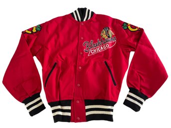 New Without Tags GUNZOS Chicago Blackhawks Embroidered Jacket Knit Cuffs & Collar- Size Medium