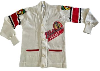 Incredible Vtg BLACKHAWKS Cardigan Sweater 100 Virgin Wool-NEW ERA Original Bag- Great Embroidery