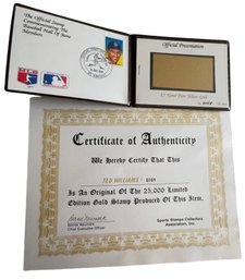 Vtg Ted Williams 23 Karat Pure Yellow Gold Limited Edition Stamp With COA