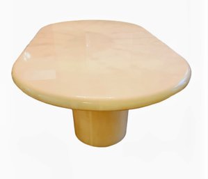 Incredible Post Modern Ivory Lacquered Oval Dining Table With Two Leaves