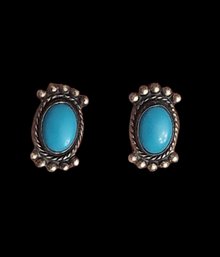 Vintage Sterling Silver Turquoise Screw On Earrings