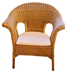 Fine Quality Wicker Arm Chair With White Seat Cushion