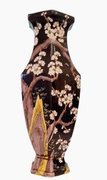 Vintage Asian Black Urn/vase With Cherry Blossoms