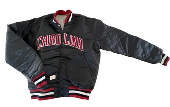 New With Tag Sz Med STARTER 'cAROLINA' Shiny Black Nylon Jacket, Quilted White Lining- No Issues!