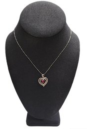 Vintage Sterling Silver Ruby Heart Necklace