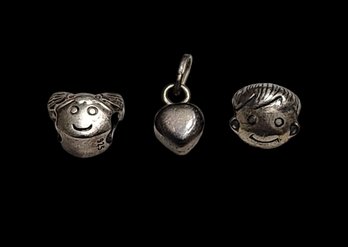 Vintage Sterling Silver Boy, Girl,  Heart Pendants