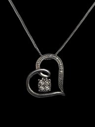 Vintage Sterling Silver Marcasite Stone Heart Necklace