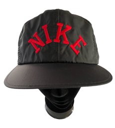 Vintage 1980's NIKE BLACK With RED Lettering Spell Out Nylon Snapback Hat With Top Button