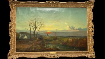 19 Century Signed Edward Charles Williams Oil On Canvas 'Suffolk Sunset'