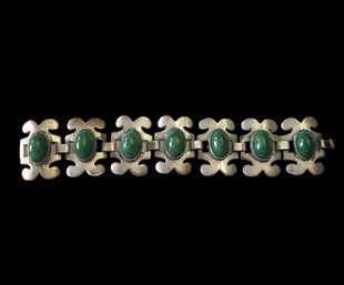 Stunning Vintage Sterling Silver Malachite Taxco Mexico Bracelet