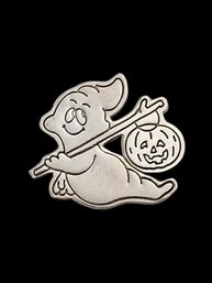 Vintage Sterling Silver Friendly Ghost Halloween Pin/Brooch