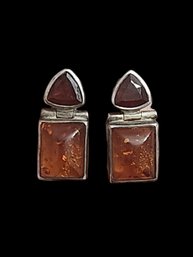 Beautiful Vintage Sajen Sterling Silver Amber Earrings