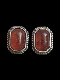 Vintage Sterling Silver Amber Earrings