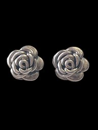 Vintage Sterling Silver Puffy Rose Earrings