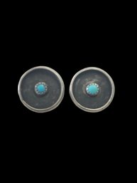 Vintage Sterling Silver Turquoise Clip On Earrings